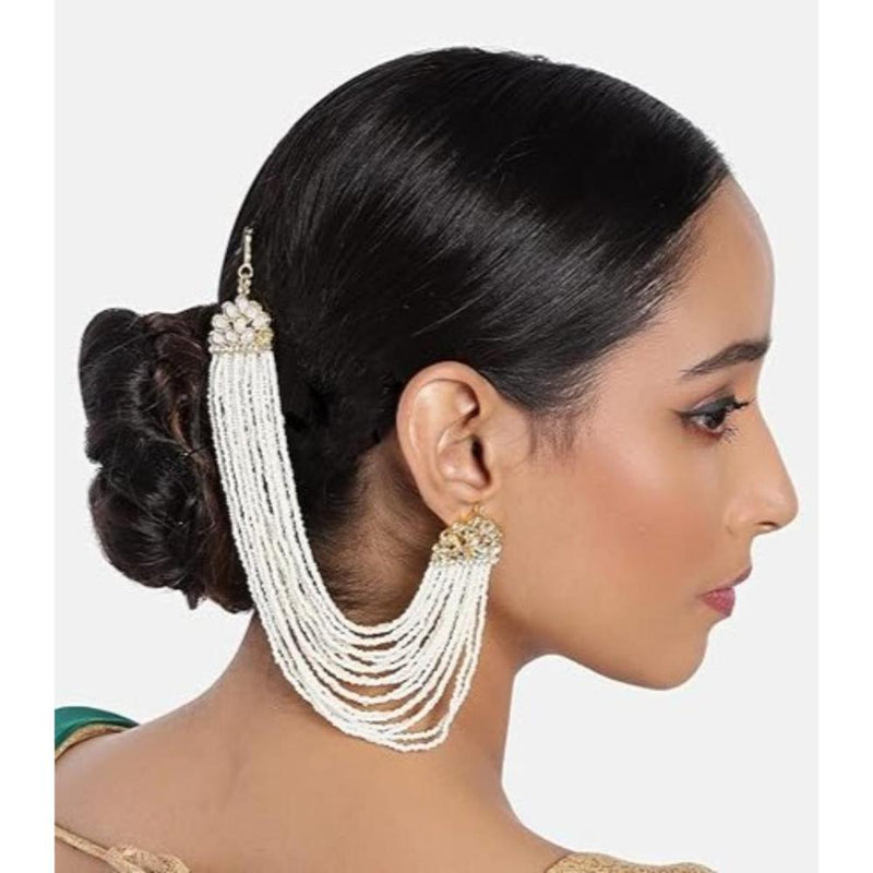 Etnico Gold Plated Multi Strand Earring with Ear Chain Embellished With Pearl For Women/Girls (E2882W)