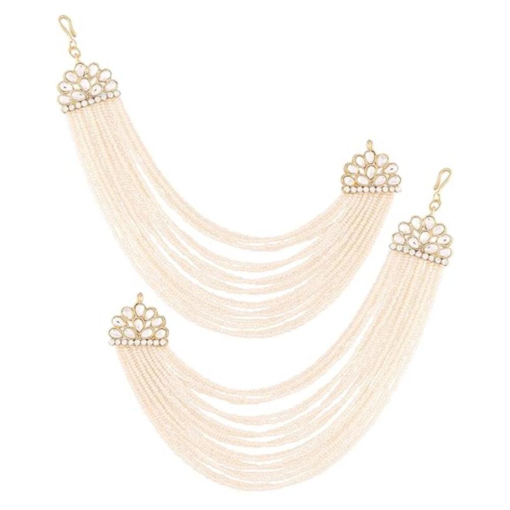 Etnico Gold Plated Multi Strand Earring with Ear Chain Embellished With Pearl For Women/Girls (E2882W)