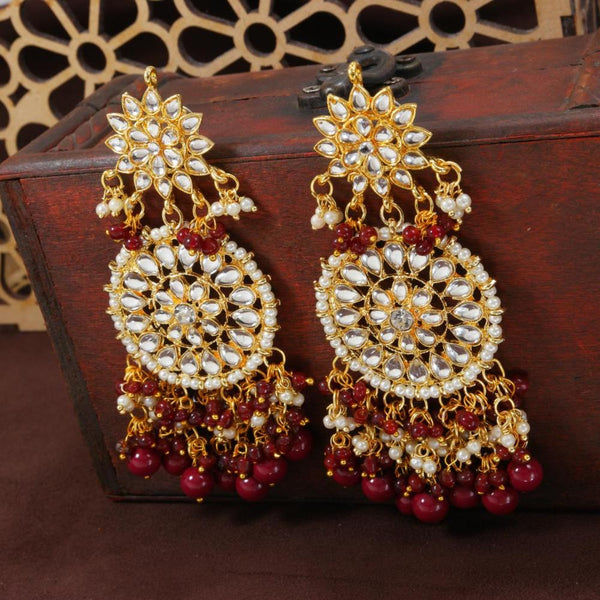 Etnico Gold Plated Intricately Designed Traditional Statement Drop Earrings Glided With Kundans & Pearls (E2883M)