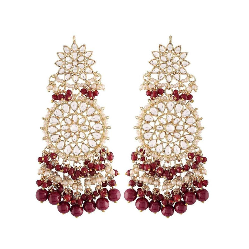 Etnico Gold Plated Intricately Designed Traditional Statement Drop Earrings Glided With Kundans & Pearls (E2883M)