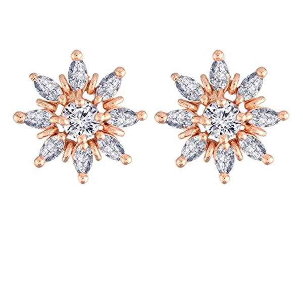 Etnico Stylish Latest Fashion Rose Gold Plated Cubic Zirconia American Diamoand Floral Stud Earrings For Women/Girls (E2889)