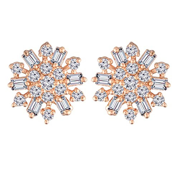 Etnico Stylish Latest Fashion Rose Gold Plated Cubic Zirconia American Diamoand Floral Stud Earrings For Women/Girls (E2890)