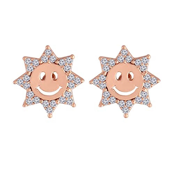 Etnico Stylish Latest Fashion Rose Gold Plated Cubic Zirconia American Diamoand Smiley Face Stud Earrings For Women/Girls (E2896)