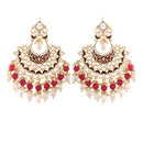 Etnico Women's 18K Gold Plated Intricately Designed Alloy Red Enamel Glided with Kundans and Pearls Traditional Earrings (E2900M)