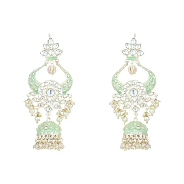 Etnico Gold Plated Traditional Kundan Pearl Meenakari Jhumka Earrings For Women/Girls (E2902Min)