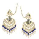 Etnico Women's 18K Gold Plated Intricately Designed Traditional Long Earrings Enamel Glided with Kundans & Pearls (E2903) Blue