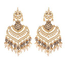 Etnico Women's 18K Gold Plated Intricately Designed Traditional Long Earrings Enamel Glided with Kundans & Pearls (E2903) Grey