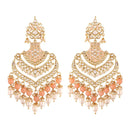 Etnico Women's 18K Gold Plated Intricately Designed Traditional Long Earrings Enamel Glided with Kundans & Pearls (E2903) Peach