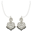 Etnico Ethnic Silver Plated Kundan Meenakari Pearl Hanging With Ear chain earrings for women/Girls (E2903ZB)