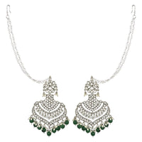 Etnico Ethnic Silver Plated Kundan Meenakari Pearl Hanging With Ear chain earrings for women/Girls (E2903ZG)