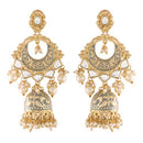 Etnico 18K Gold Plated Intricately Designed Traditional Grey Enamel Glided With Kundans & Pearls Jhumki Earrings For Women (E2905Gr)
