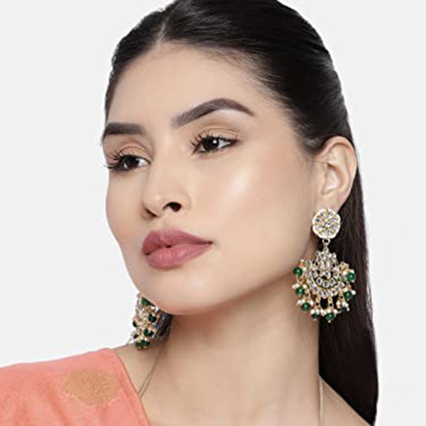 Etnico 18K Gold Plated Matt Finish Chandbali Earrings Handcrafted Kundan & Pearl (E2911G)