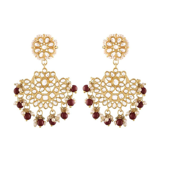 Etnico 18K Gold Plated Matt Finish Chandbali Earrings Handcrafted Kundan & Pearl (E2911M)