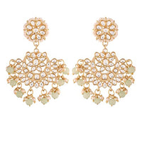 Etnico Women's 18K Gold Plated Matt Finish Chandbali Earrings Handcrafted Kundan & Pearl (E2911Min)