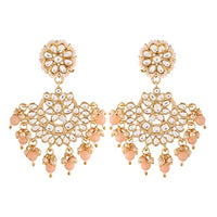 Etnico Women's 18K Gold Plated Matt Finish Chandbali Earrings Handcrafted Kundan & Pearl (E2911Pe)
