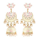 Etnico 18K Gold Plated Traditional Floral Kundan Studded Cream Meenakari Jhumka Earrings For Women (E2912Cr)
