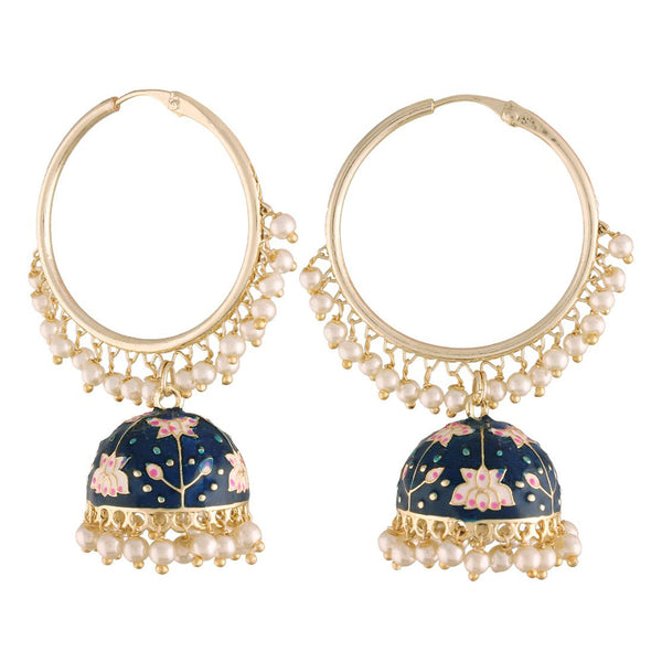 Etnico 18K Gold Plated Traditional Handcrafted Enamelled Jhumki Hoop Earrings for Women/Girls (E2915Bl)