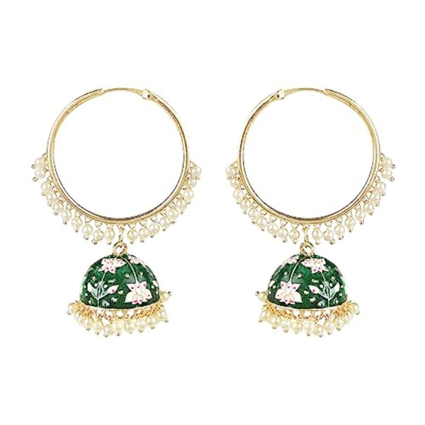 Etnico 18K Gold Plated Traditional Handcrafted Meenakari work Jhumki Earrings for Women/Girls (Green)