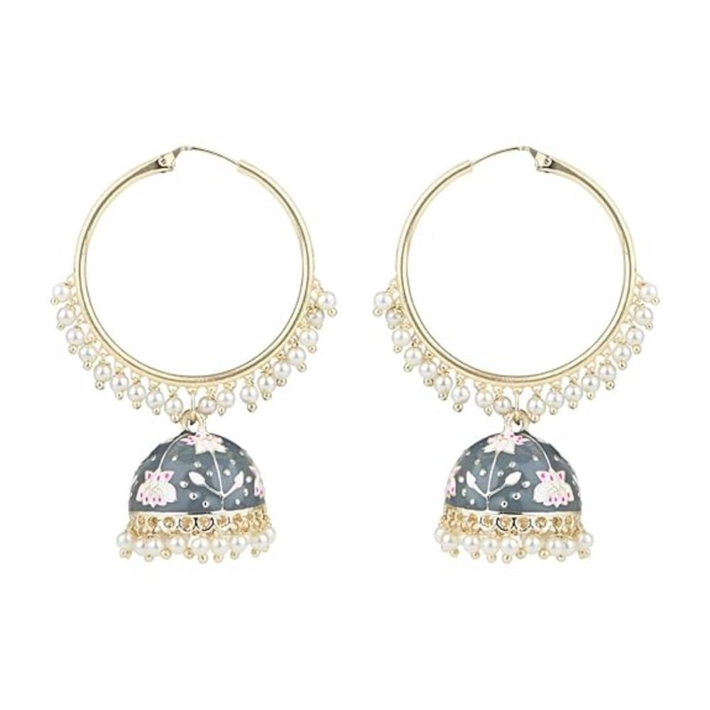 Etnico Gold Plated Traditional Meenakari Pearl Drop Jhumka Earrings for Women (E2915Gr)