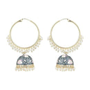 Etnico Gold Plated Traditional Meenakari Pearl Drop Jhumka Earrings for Women (E2915Gr)