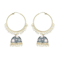 Etnico Gold Plated Traditional Meenakari Pearl Drop Jhumka Earrings for Women (E2915Gr)