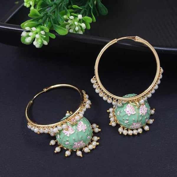 Etnico Gold Plated Traditional Meenakari Pearl Drop Jhumka Earrings for Women (E2915Min)