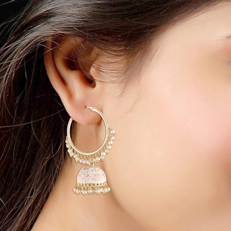 Etnico Gold Plated Traditional Meenakari Pearl Drop Jhumka Earrings for Women (E2915W)