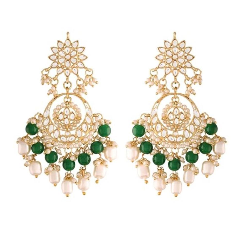 Etnico Gold Plated Traditional Kundan & Pearl Chandbali Earrings for Women (E2916G)