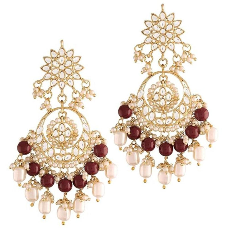 Etnico Gold Plated Traditional Kundan & Pearl Chandbali Earrings for Women (E2916M)