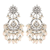 Etnico Silver Oxidised Traditional Kundan & Pearl Chandbali Earrings for Women (E2916OX)