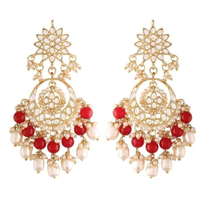 Etnico Gold Plated Traditional Kundan & Pearl Chandbali Earrings for Women (E2916R)