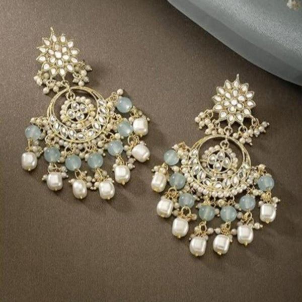 Etnico Gold Plated Traditional Kundan & Pearl Chandbali Earrings for Women (E2916Sb)