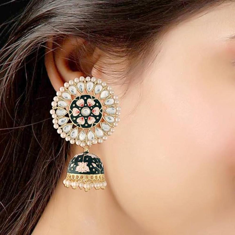 Etnico Gold Plated Traditional Meenakari Kundan & Pearl Jhumka Earring for Women (E2917B)