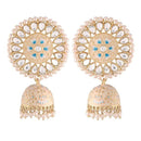 Etnico Gold Plated Traditional Meenakari Kundan & Pearl Jhumka Earring for Women (E2917CBL)