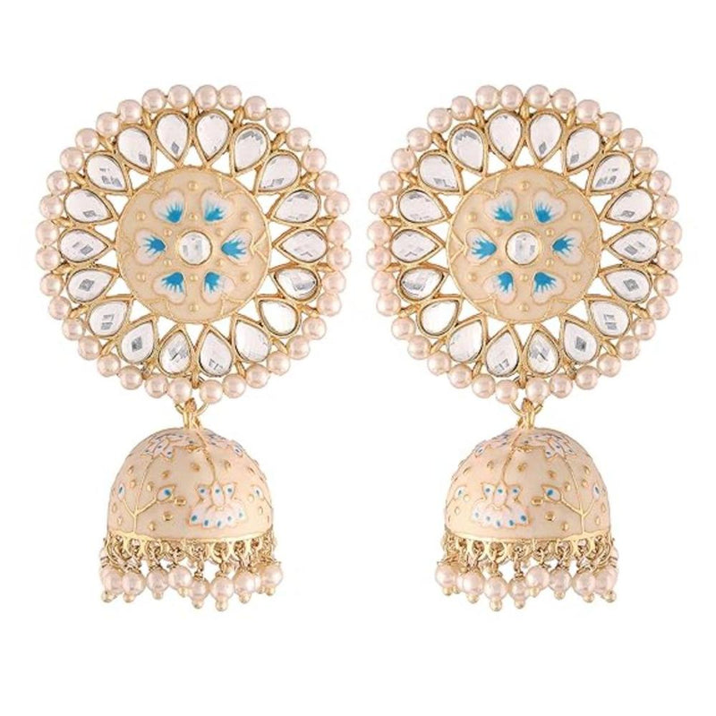 Etnico Gold Plated Traditional Meenakari Kundan & Pearl Jhumka Earring for Women (E2917CBL)