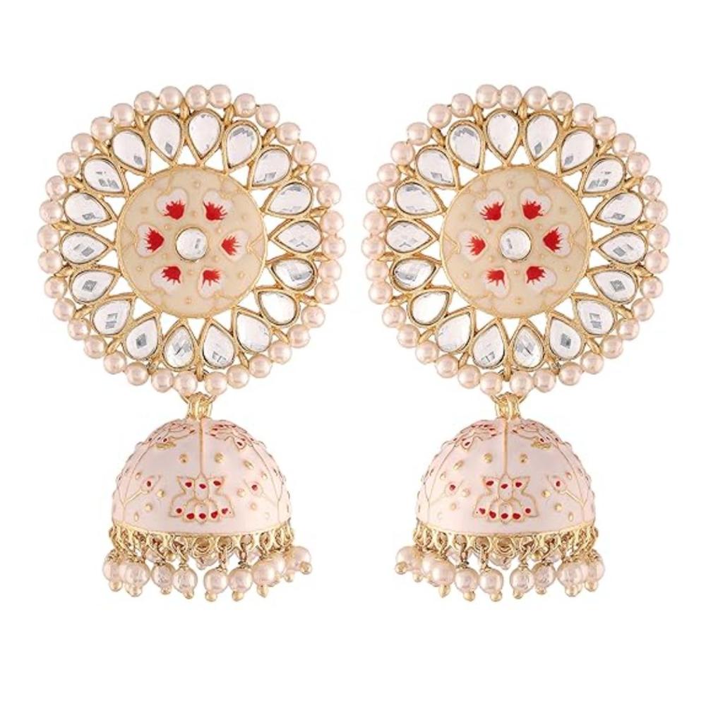 Etnico Gold Plated Traditional Meenakari Kundan & Pearl Jhumka Earring for Women (E2917CR)