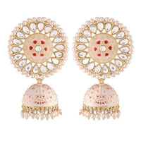 Etnico Gold Plated Traditional Meenakari Kundan & Pearl Jhumka Earring for Women (E2917CR)