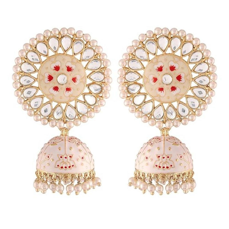 Etnico Gold Plated Traditional Meenakari Kundan & Pearl Jhumka Earring for Women (E2917CR)