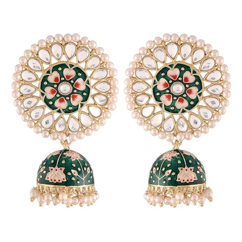 Etnico Gold Plated Meenakari Kundan Studded Peacock Design Dangle Earrings For Women (E2918R)