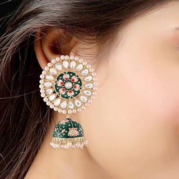 Etnico Gold Plated Meenakari Kundan Studded Peacock Design Dangle Earrings For Women (E2918R)