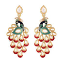 Etnico Gold Plated Meenakari Kundan Studded Peacock Design Dangle Earrings For Women (E2918R)