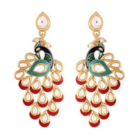 Etnico Gold Plated Meenakari Kundan Studded Peacock Design Dangle Earrings For Women (E2918R)