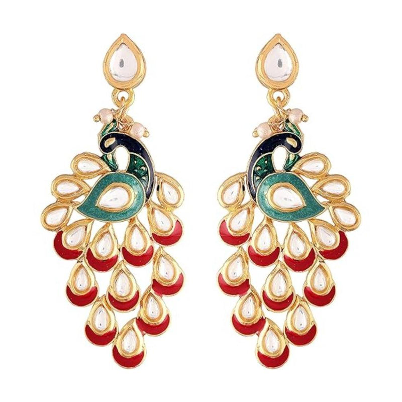 Etnico Gold Plated Meenakari Kundan Studded Peacock Design Dangle Earrings For Women (E2918R) (Copy)