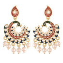 Etnico Gold Plated Meenakari Kundan Studded Peacock Design Dangle Earrings For Women (E2919Bl)