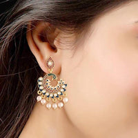 Etnico Gold Plated Meenakari Kundan Studded Peacock Design Dangle Earrings For Women (E2919Bl)