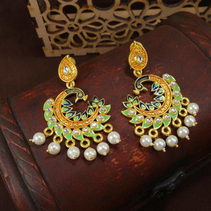 Etnico Gold Plated Meenakari Kundan Studded Peacock Design Dangle Earrings For Women (E2919Bl) (Copy)