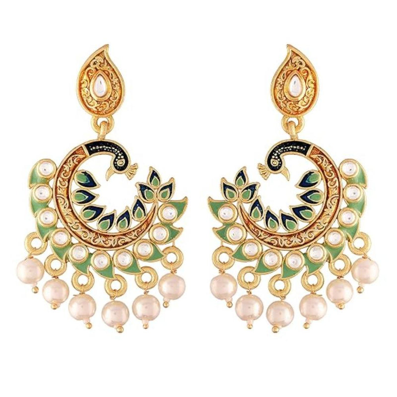 Etnico Gold Plated Meenakari Kundan Studded Peacock Design Dangle Earrings For Women (E2919Bl) (Copy)