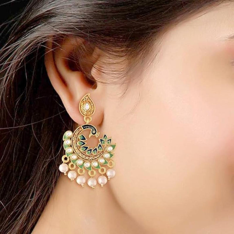 Etnico Gold Plated Meenakari Kundan Studded Peacock Design Dangle Earrings For Women (E2919Bl) (Copy)