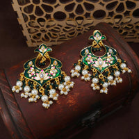 Etnico Gold Plated Meenakari Kundan & Pearl Drop Chandbali Earrings For Women (E2920G)