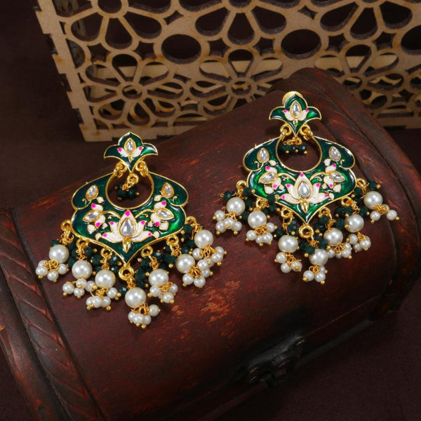 Etnico Gold Plated Meenakari Kundan & Pearl Drop Chandbali Earrings For Women (E2920G)